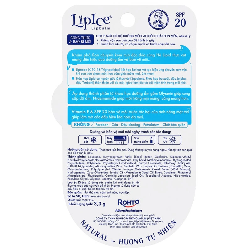 Son dưỡng môi LipIce không màu chuyển kem mịn hương tự nhiên thỏi 3.3g - 3